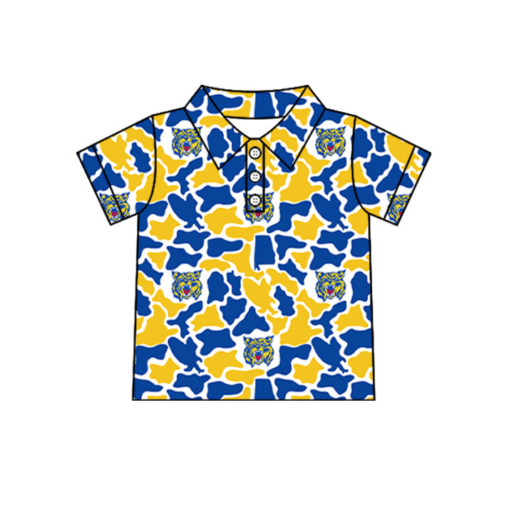 Preorder (moq 5)Baby Boys Short Sleeve Colorful Camo Team Button Polo Shirts Tops