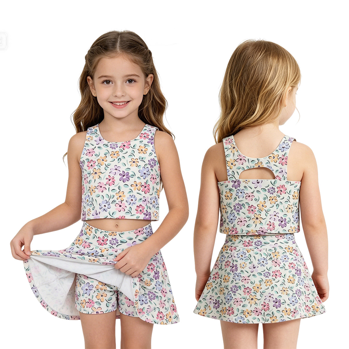 Baby Girls Colorful Flowers Vests Top Skirt Short Yoga Active Clothes Set