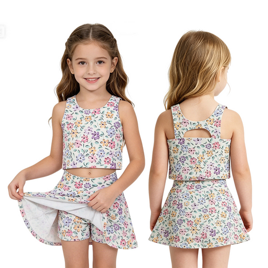 Baby Girls Colorful Flowers Vests Top Skirt Short Yoga Active Clothes Set