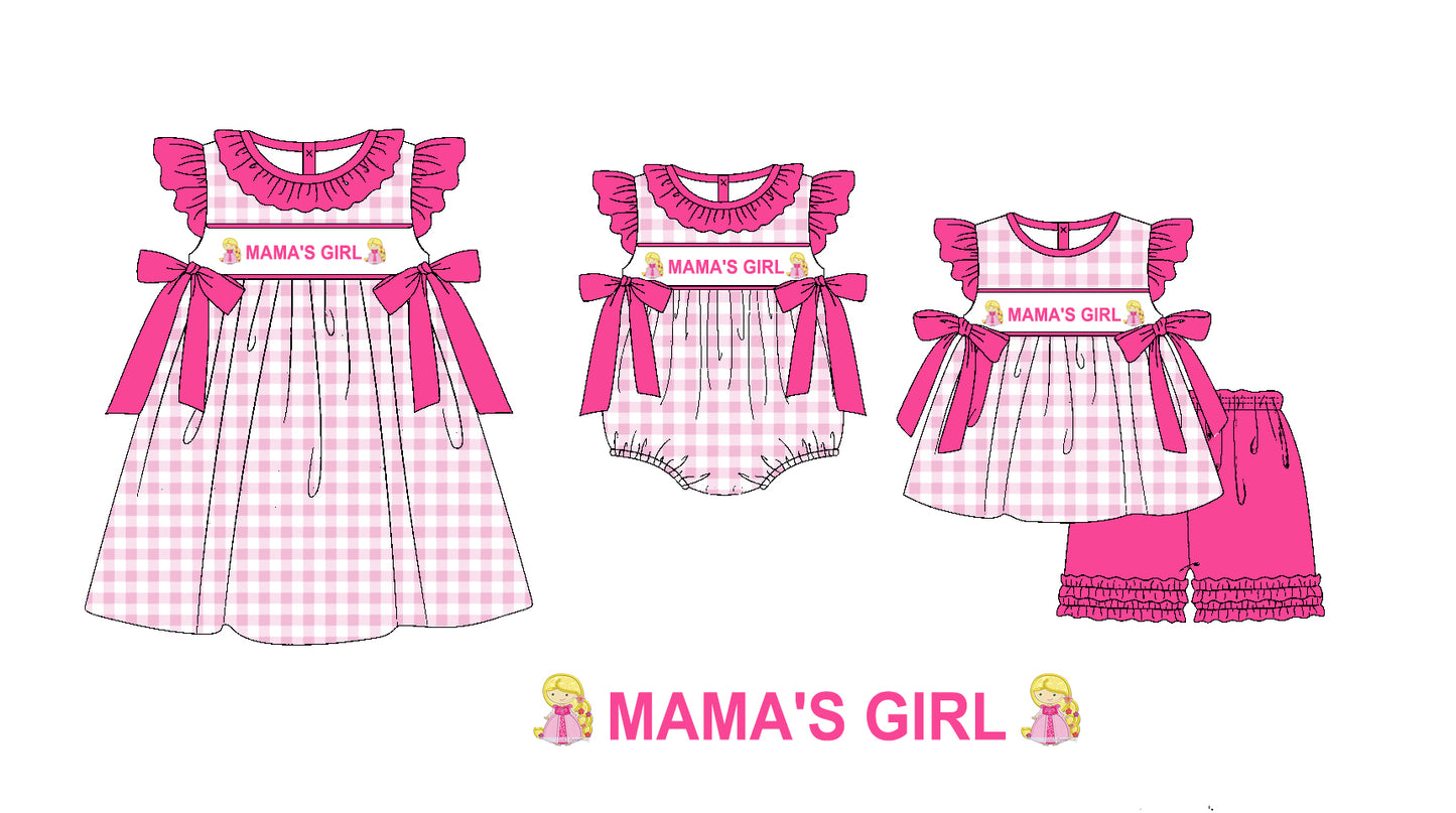 Preorder(moq 5 each)Sibling Baby Girls Mama's Girl Princess 6 Bows Romper Dress Shorts Sets