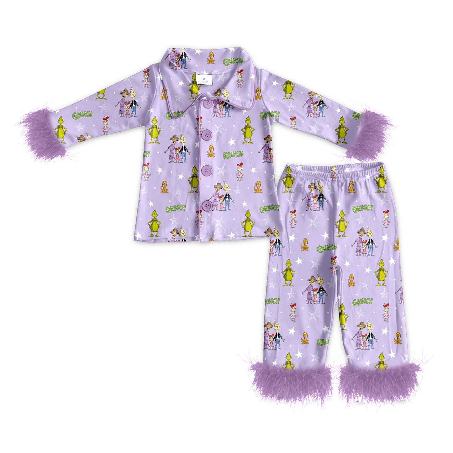 Baby Girls Christmas Frog Lavender Fur Top Pants Pajamas Clothes Sets preorder(MOQ 5)