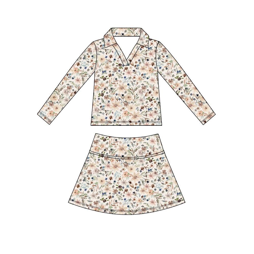 Preorder (moq 5)Baby Girls Long Sleeve Colorful Flowers Top Skirt Short Clothes Sets