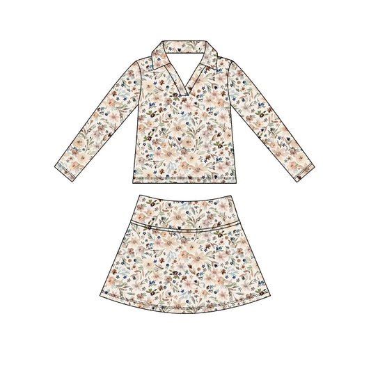 Preorder (moq 5)Baby Girls Long Sleeve Colorful Flowers Top Skirt Short Clothes Sets
