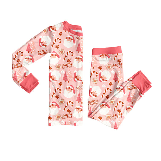 Preorder (moq 5)Baby Girls Long Sleeves Peach Santa Christmas Trees Top Pants Pajamas Set