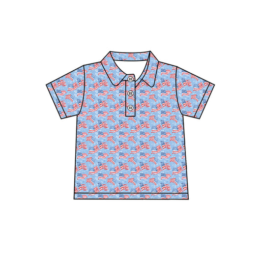 Preorder (moq 5)Baby Boys Buttons 4th Of July Flags Tee Shirts Tops