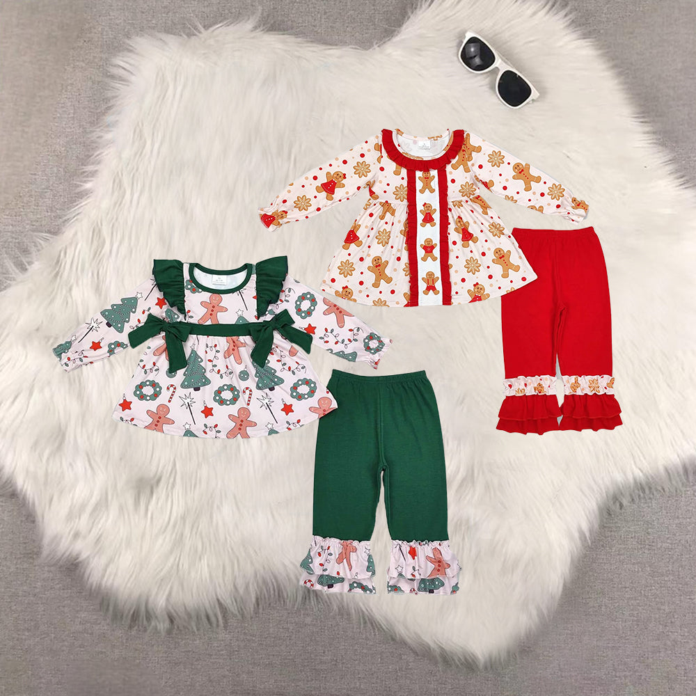 Sibling Baby Boys Christmas Gingerbread Tunic Ruffle Pant Clothes Sets