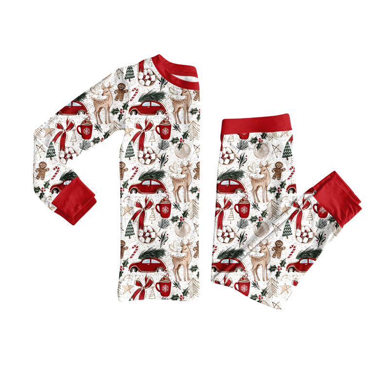 Preorder (moq 5)Baby Girls Long Sleeves Deer Gingerbread Bows Top Pants Pajamas Set