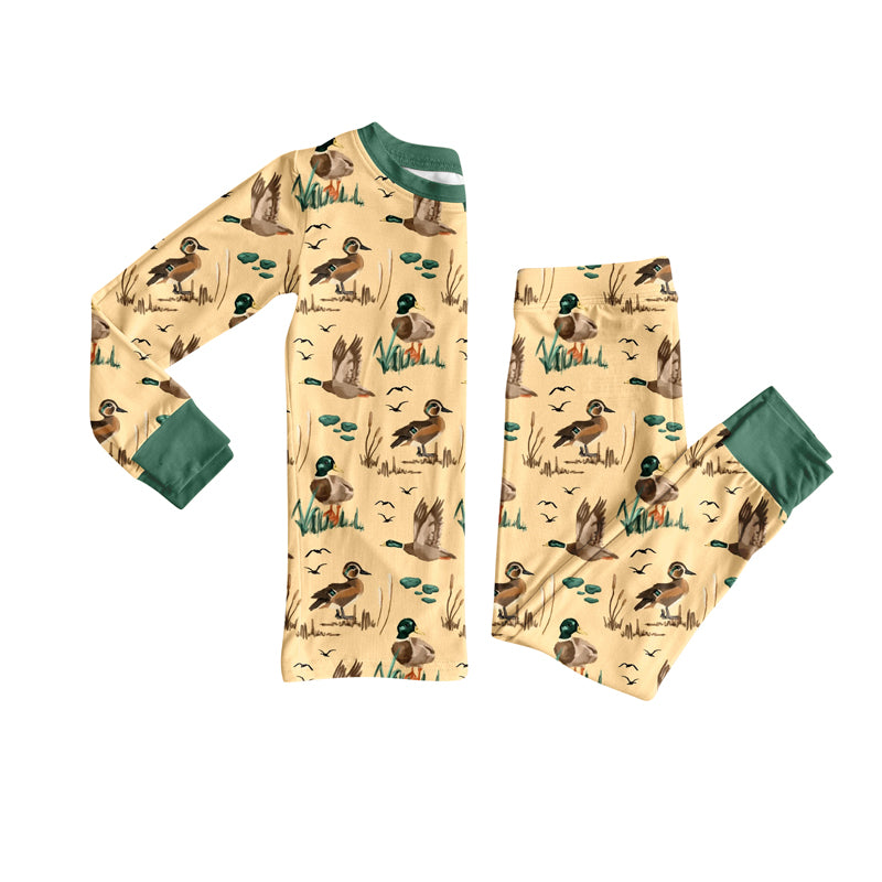 Preorder(moq 5) Baby Girls Ducks Plaid Top Pants Western Pajamas Set