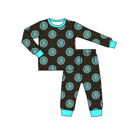 Preorder (moq 5)Baby Kids Long Sleeve Camo Turquoises Top Pants Western Pajamas Sets