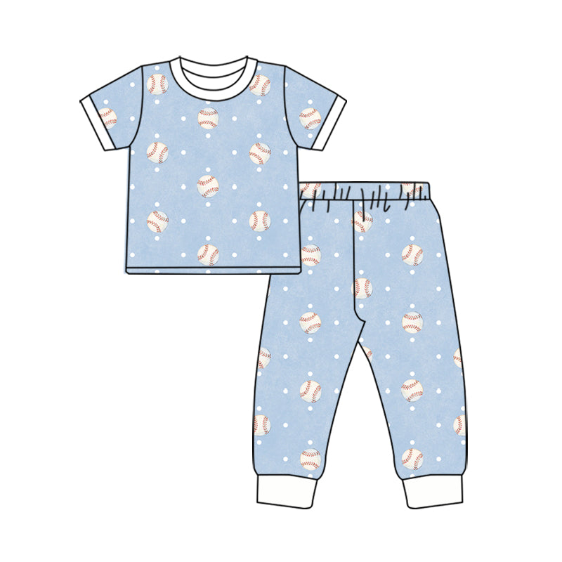 Preorder (moq 5) Baby Boy Clothes Baseball Polka Dot Print Short Sleeve Top Long Jogger Pants Outfit Set