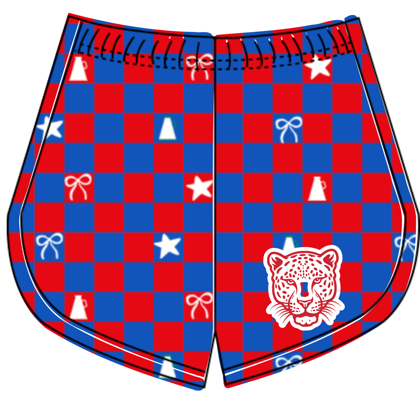 Preorder (moq 5)Baby Girls Blue Red Checked Leopards Cheer Team Shorts Bottoms