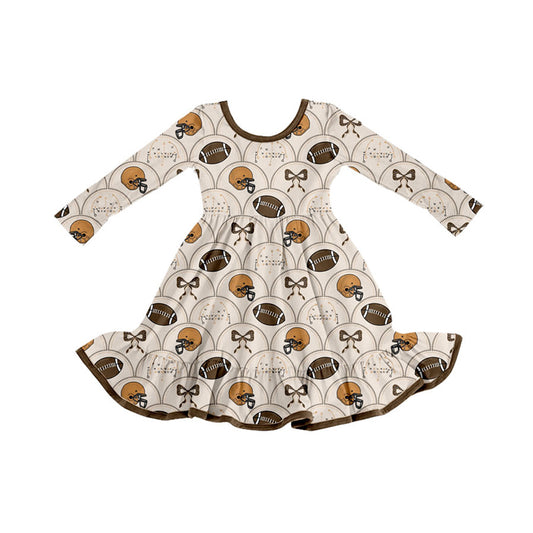 Preorder (moq 5)Baby Girls Footballs Bows Checked Team Ruffle Knee Length Dresses