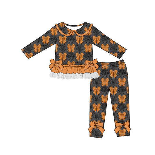 Preorder (moq 5)Baby Girls Bows Spider-weds Lace Ruffle Top Leggings Halloween Sets