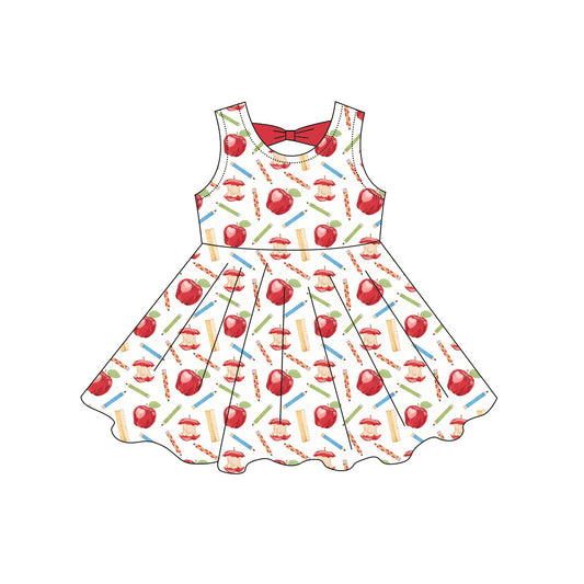Preorder moq 5 Baby Girls Sleeveless Apples Pencils Back to School Knee Length Dresses