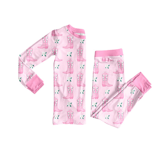 Preorder (moq 5)Baby Girls Long Sleeves Pink Flowers Boots Top Pant Pajamas Set