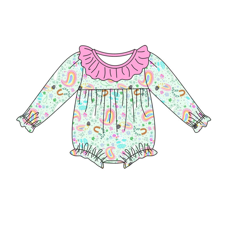 Preorder (moq 5) Baby Girls Long Sleeve Colorful Flowers Ruffle Rompers