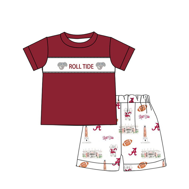 Preorder (moq 5)Baby Boys Roll Tide Team Tee Top Shorts Clothes Sets