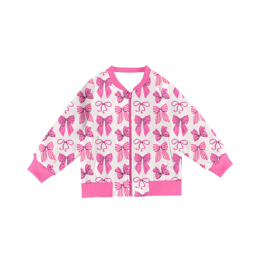 Preorder(moq 8)Baby Girls Long Sleeve Pink Bows Pockets Zip Jackets Top