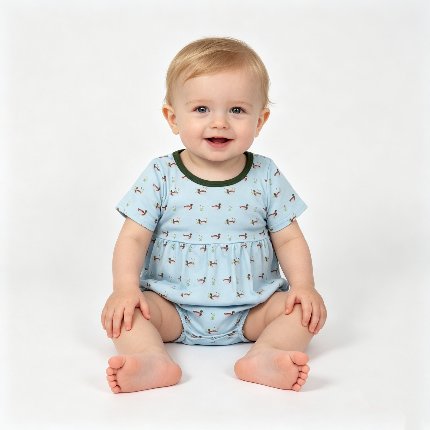 Baby Boys Short Sleeve Ducks Plaid Hunting Rompers