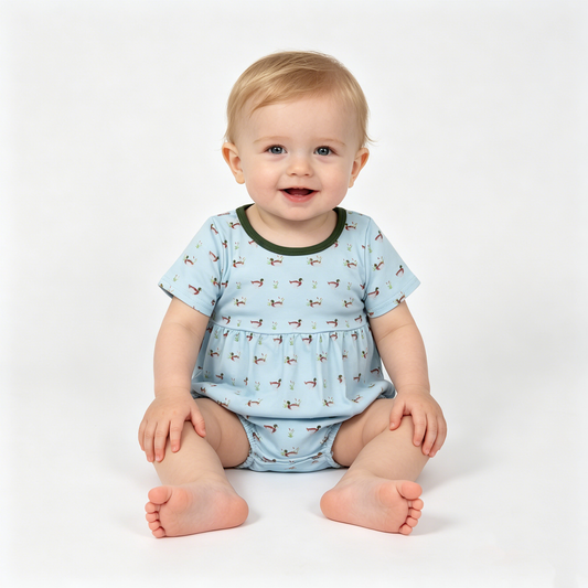 Baby Boys Short Sleeve Ducks Plaid Hunting Rompers