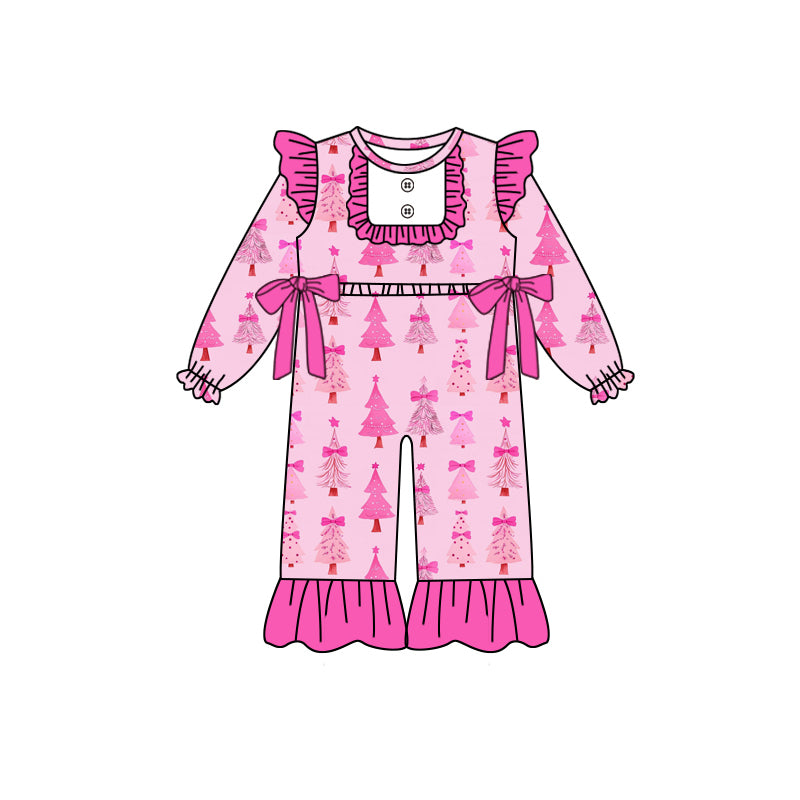 Preorder(moq 5)Baby Girls Christmas Pink Trees Bows Rompers