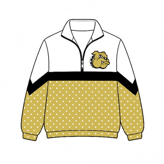 Preorder (moq 5)Baby Boys Gold Polka Dots Bulldogs Team Zip Pullovers Top