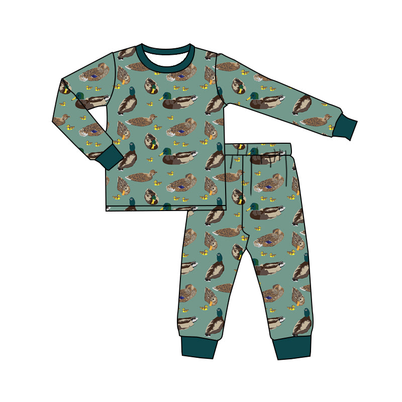 Preorder (moq 5)Baby Boys Long Sleeve Ducks Top Pant Hunting Pajamas Sets