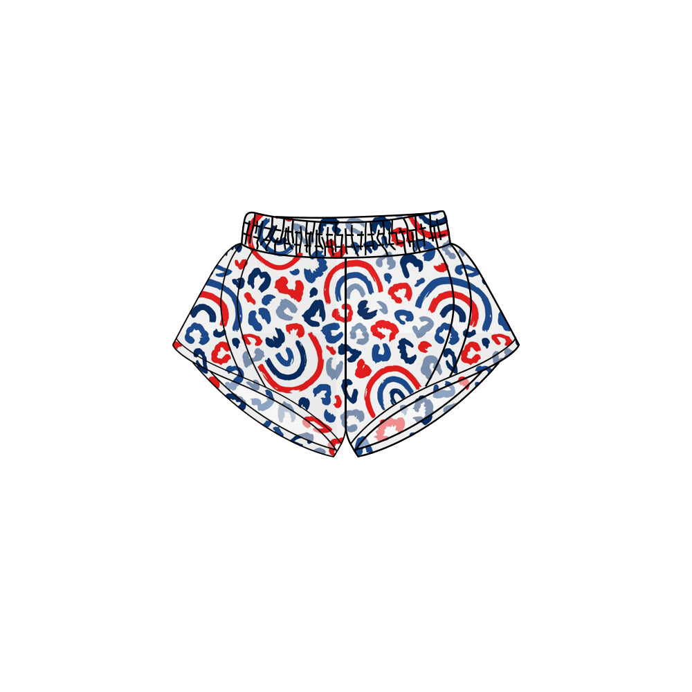 Preorder (moq 5)Baby Girls Red Blue Rainbow Leopard 4th Of July Yoga Short Bottoms Preorder
