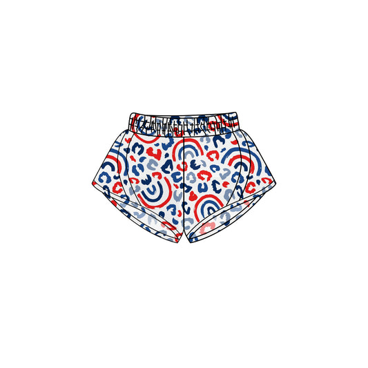 Preorder (moq 5)Baby Girls Red Blue Rainbow Leopard 4th Of July Yoga Short Bottoms Preorder