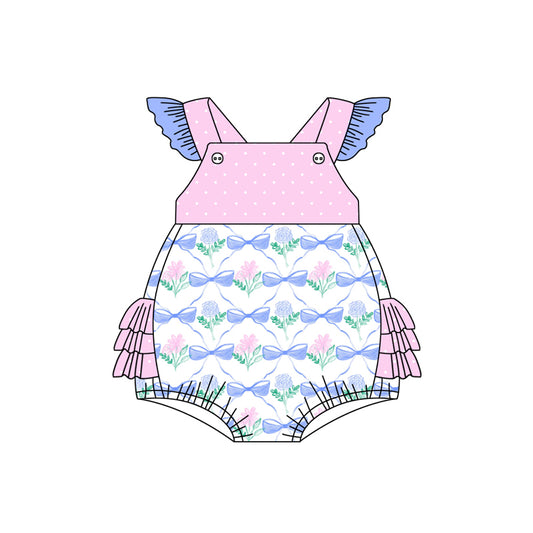 Preorder(moq 5)Baby Infant Girls Flowers Bows Ruffles Straps Summer Rompers