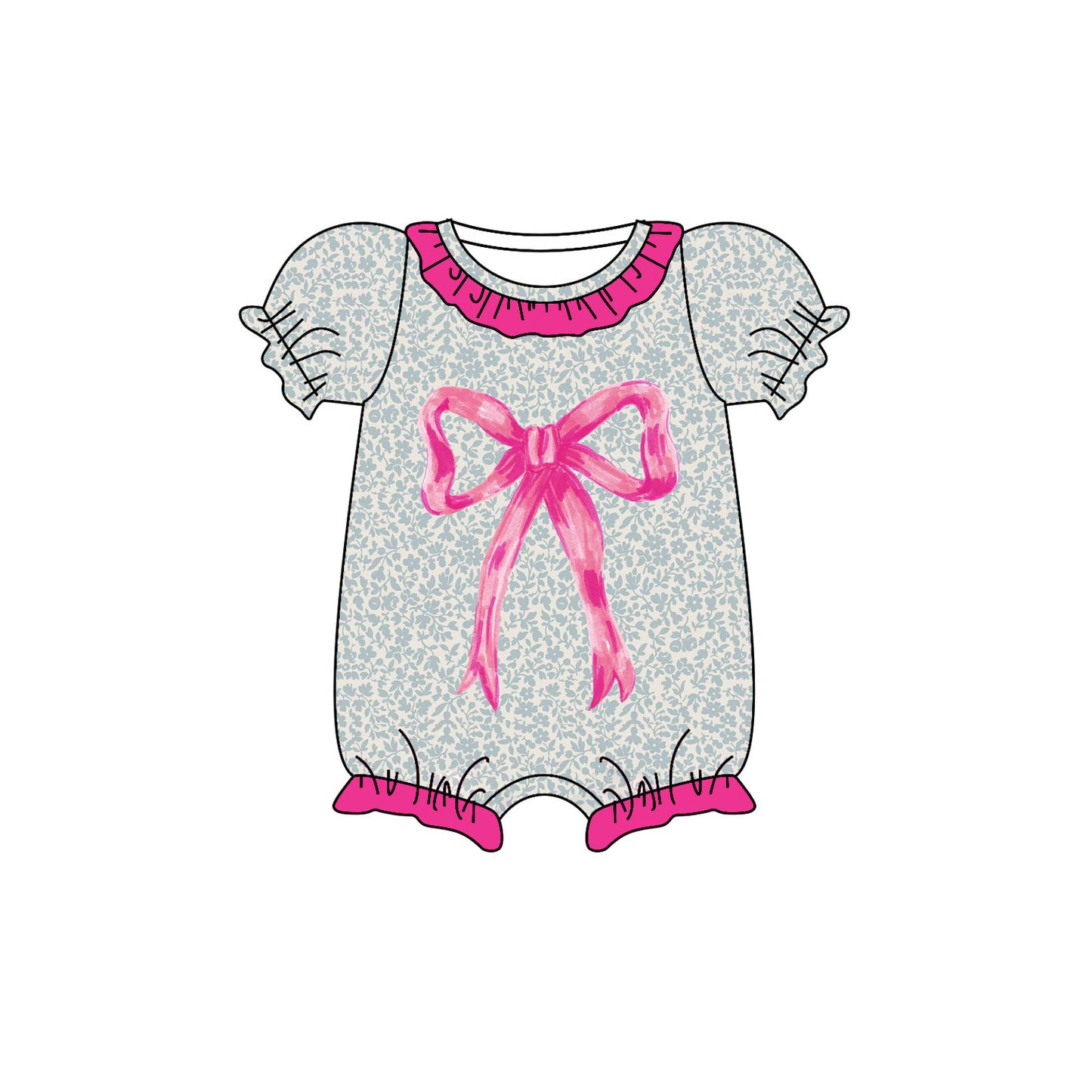 Preorder (moq 8)Baby Girls Floral Pink Bows Ruffle Rompers