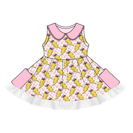 Preorder (moq 5)Baby Girls Back To School Lace Pockets Twirl Dresses