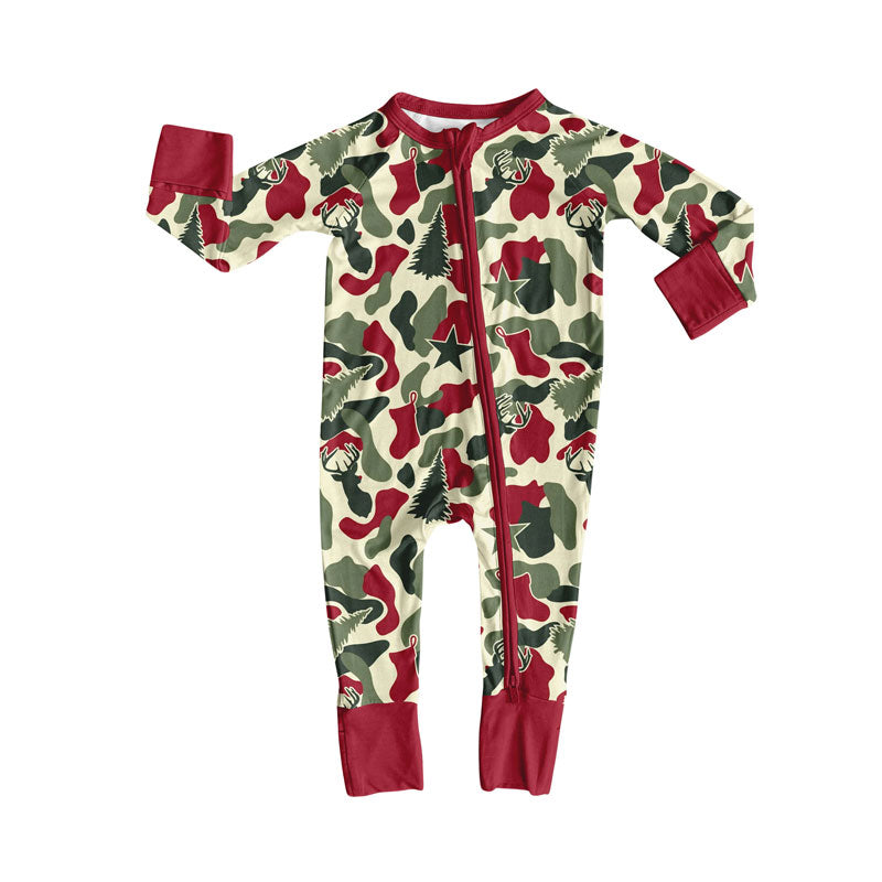 Preorder(moq 8)Baby Boys Christmas Trees Deer Camo Zipper Footie Rompers