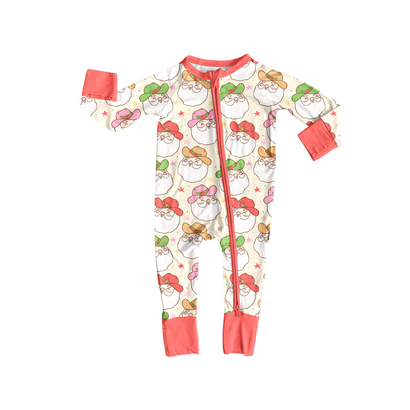 Preorder (moq 5)Baby Girls Long Sleeves Santa Stars Plaid Zipper Romper