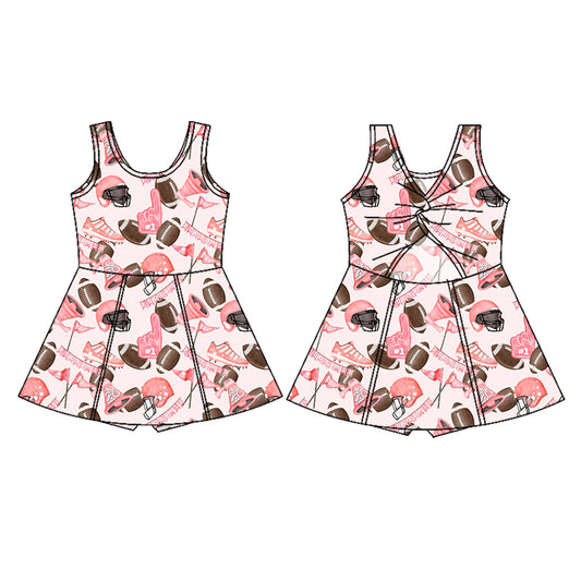 Preorder (moq 5)Baby Girls Pink Sleeveless Football Flags Yoga Active Skort Dress