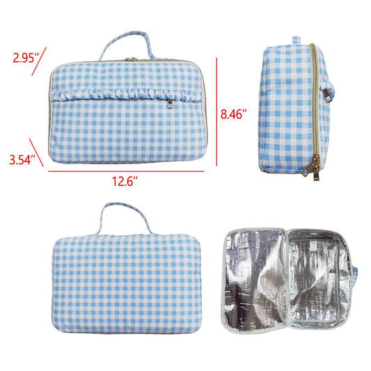 Baby Kids Back To School Sibling Blue Checkered Backpack Bags Lunch Boxes