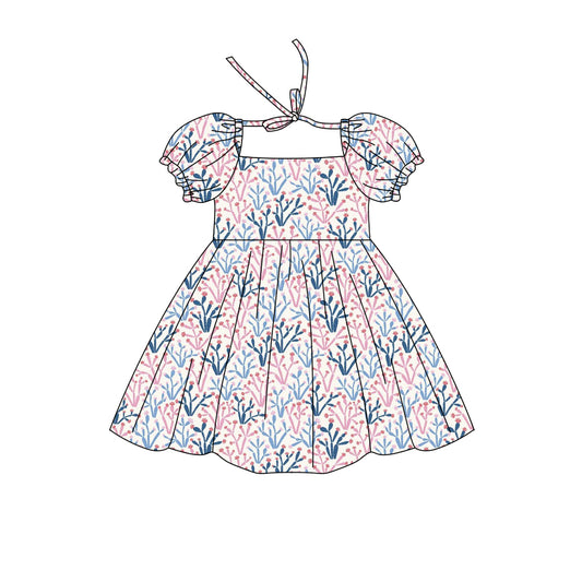 Preorder (moq 5)Baby Girls Short Ruffle Sleeve Colorful Cactus Western Knee Length Dress
