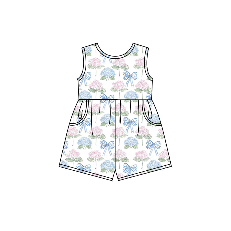 Preorder (moq 5)Baby Girls Blue Bows Flowers Shorts Pockets Jumpsuits