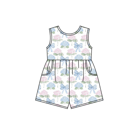 Preorder (moq 5)Baby Girls Blue Bows Flowers Shorts Pockets Jumpsuits