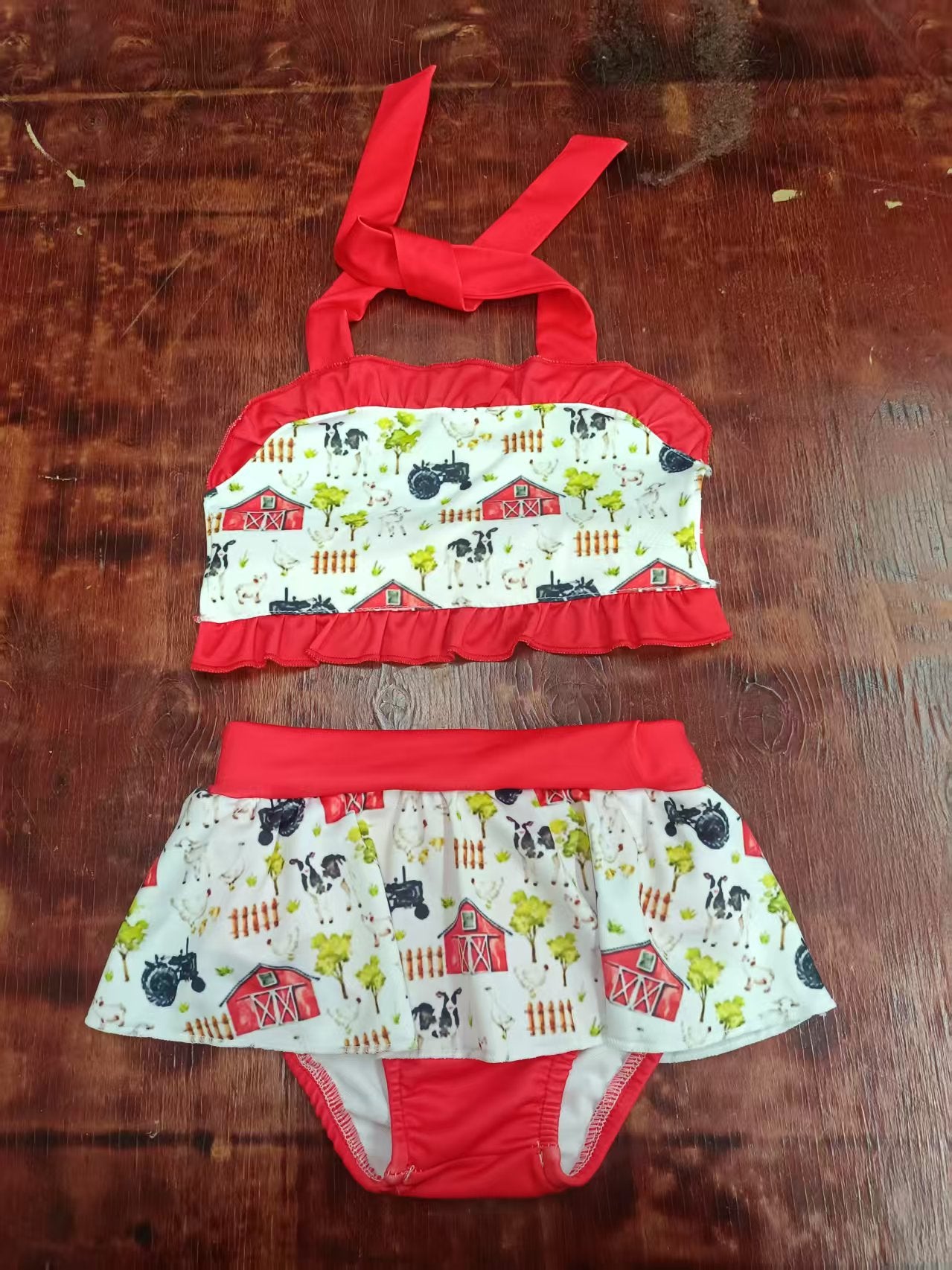 Preorder moq 5 Baby Girls Red Strap House Chicks Top Bummies 2 Pieces Swimsuits