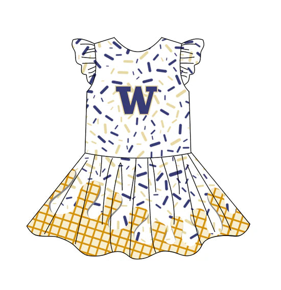 Preorder (moq 5)Baby Girls Team Ice Cream Drips W Knee Length Dresses