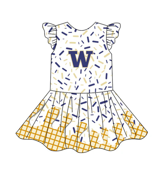 Preorder (moq 5)Baby Girls Team Ice Cream Drips W Knee Length Dresses