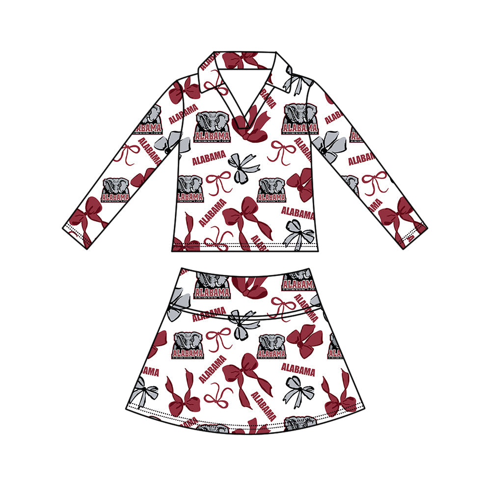 Preorder (moq 5)Baby Girls Bows Alabama Top Skirt Short Team Clothes Set
