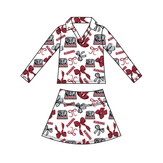 Preorder (moq 5)Baby Girls Bows Alabama Top Skirt Short Team Clothes Set