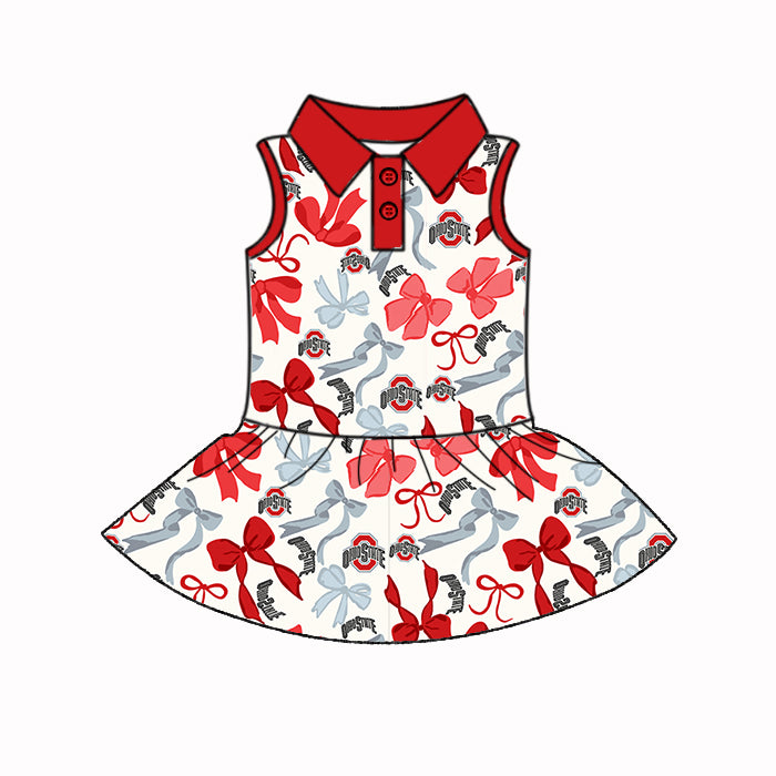 Preorder (moq 5)Baby Girls Sleeveless Red Bows Plaid Button Team Knee Length Dresses