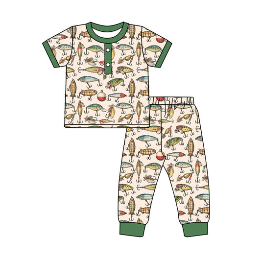 Preorder (moq 5)Baby Boys Short Sleeve Fishing Top Pant Hunting Pajamas Sets