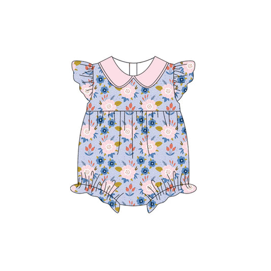 Preorder(moq 5)Baby Infant Girls Pink Blue Flowers Summer Rompers