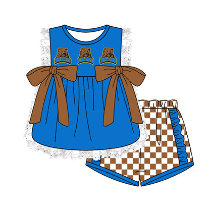 Preorder moq 5 Baby Girls Sleeveless Bruins Lace Tunic Checked Short Team Clothes Sets
