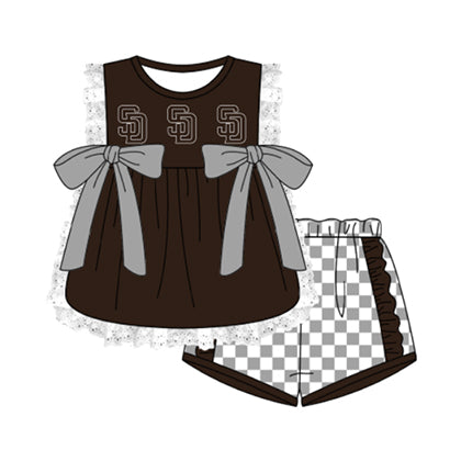 Preorder moq 5 Baby Girls Sleeveless SD Lace Tunic Checked Short Team Clothes Sets