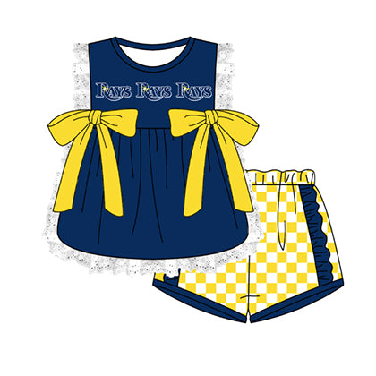 Preorder moq 5 Baby Girls Sleeveless Rays Lace Tunic Checked Short Team Clothes Sets